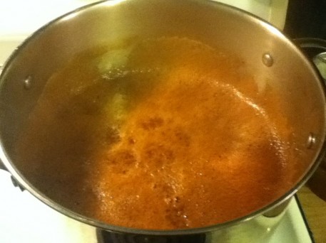 Coffee liqueur cooking on stovetop